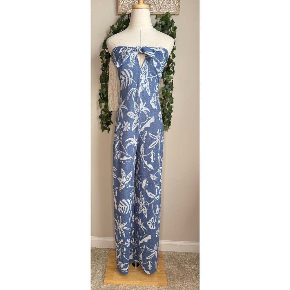 American Eagle Tropical Leaf Print Tie Front Wide Leg Jumpsuit sz S
